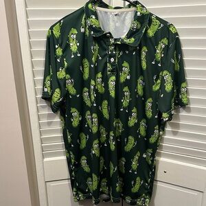 Quirky Green Pickle Print Polo Shirt LIKE NEW Men’s Large